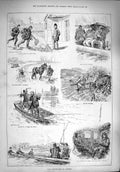 Old Antique Print 1890 Angling Fishing River Boat Anglers Train Railway 19th