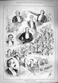 Original Old Antique Print 1890 Banquet Toole Lyell Caity Bancroft Men Meeting