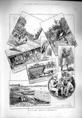Original Old Antique Print 1890 India Native Bazaar Surf Boats Colombo Bullock