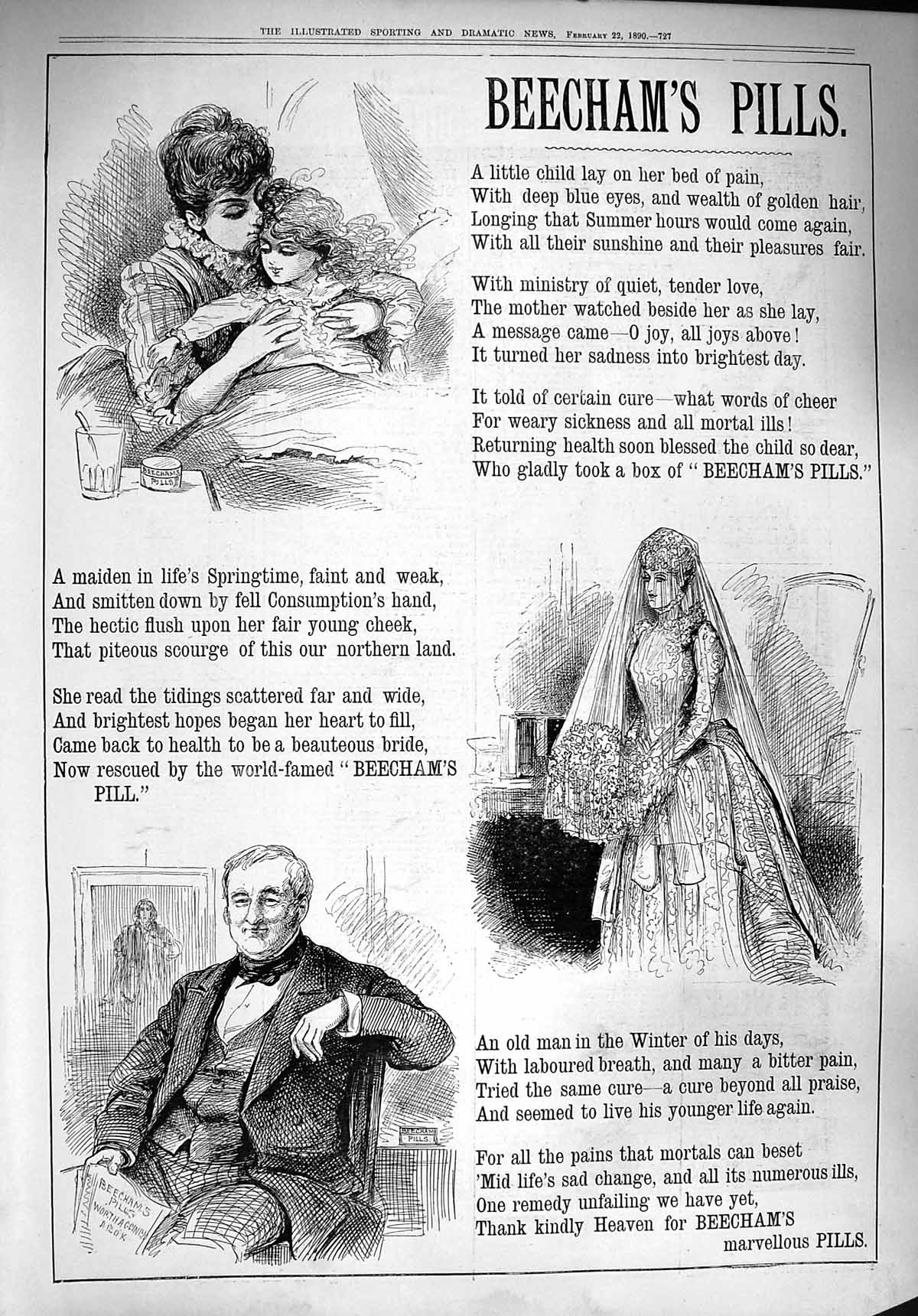 Original Old Antique Print 1890 Advertisement Beecham'S Pills Medicine 19th