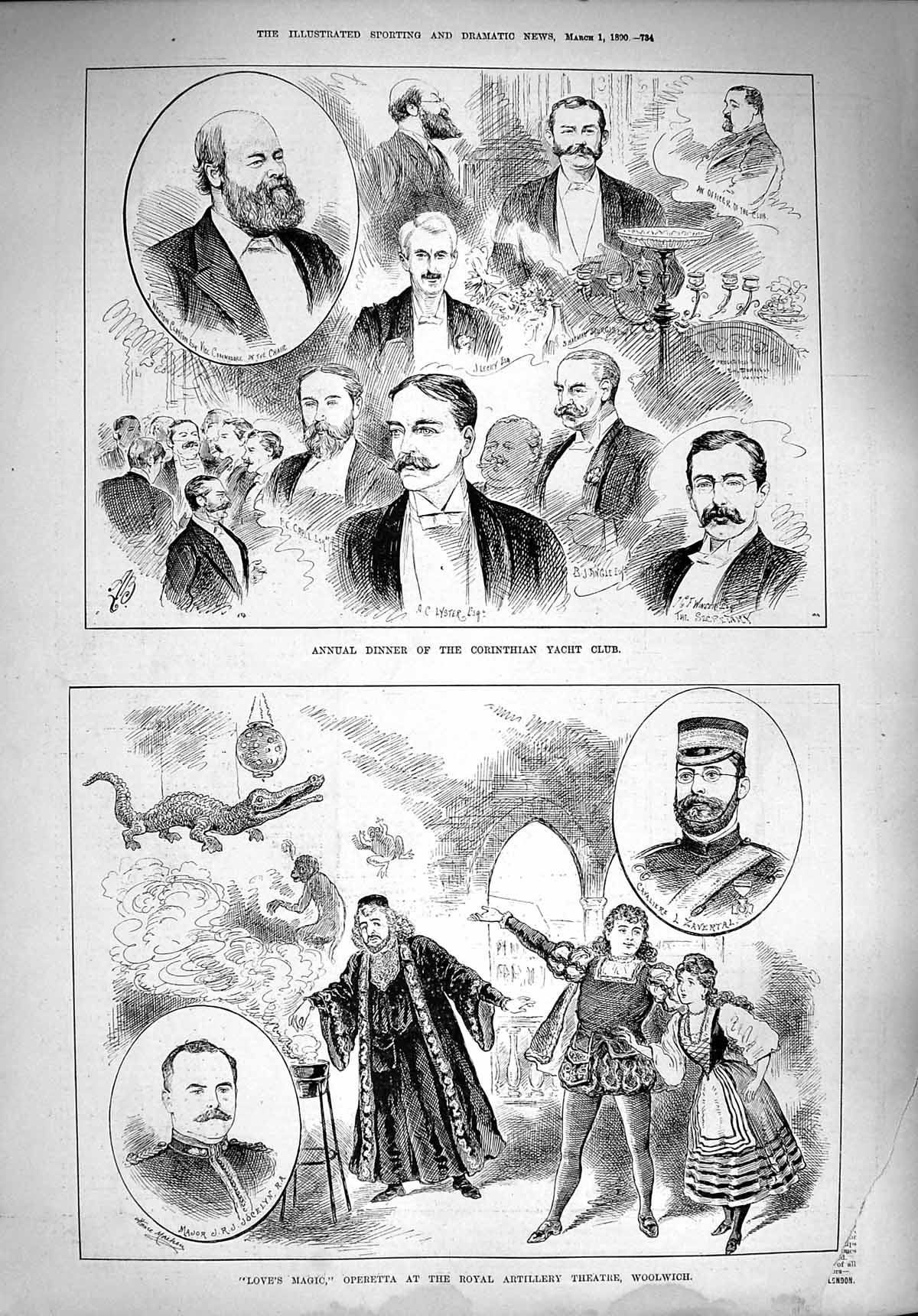 Old Antique Print 1890 Dinner Corinthian Yacht Club Theatre Woolwich Love 19th