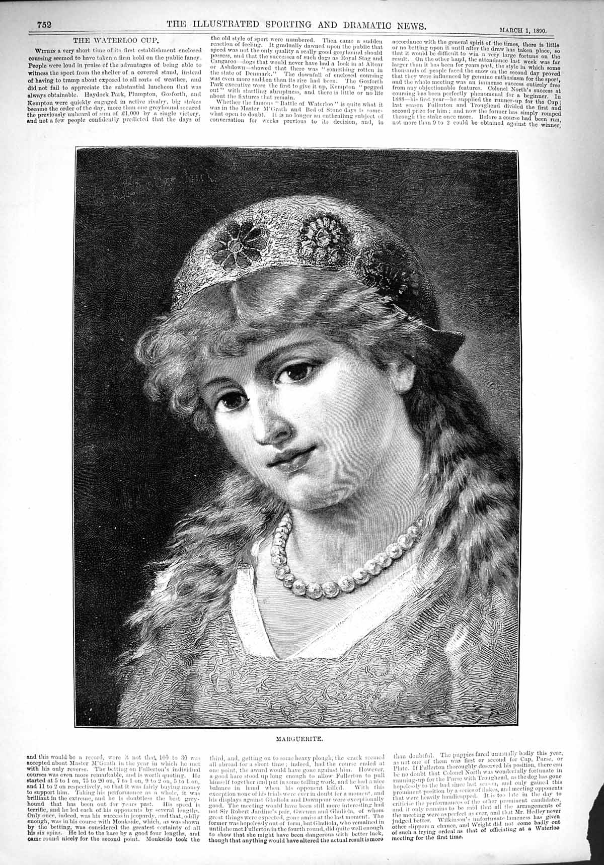 Original Old Antique Print 1890 Portrait Beautiful Woman Marguerite Lady 19th