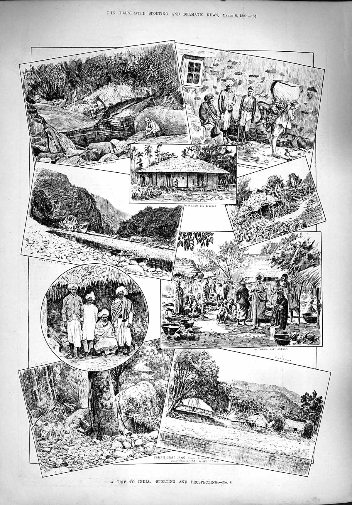 Original Old Antique Print 1890 Trip India Sporting Prospecting Natives Wallah