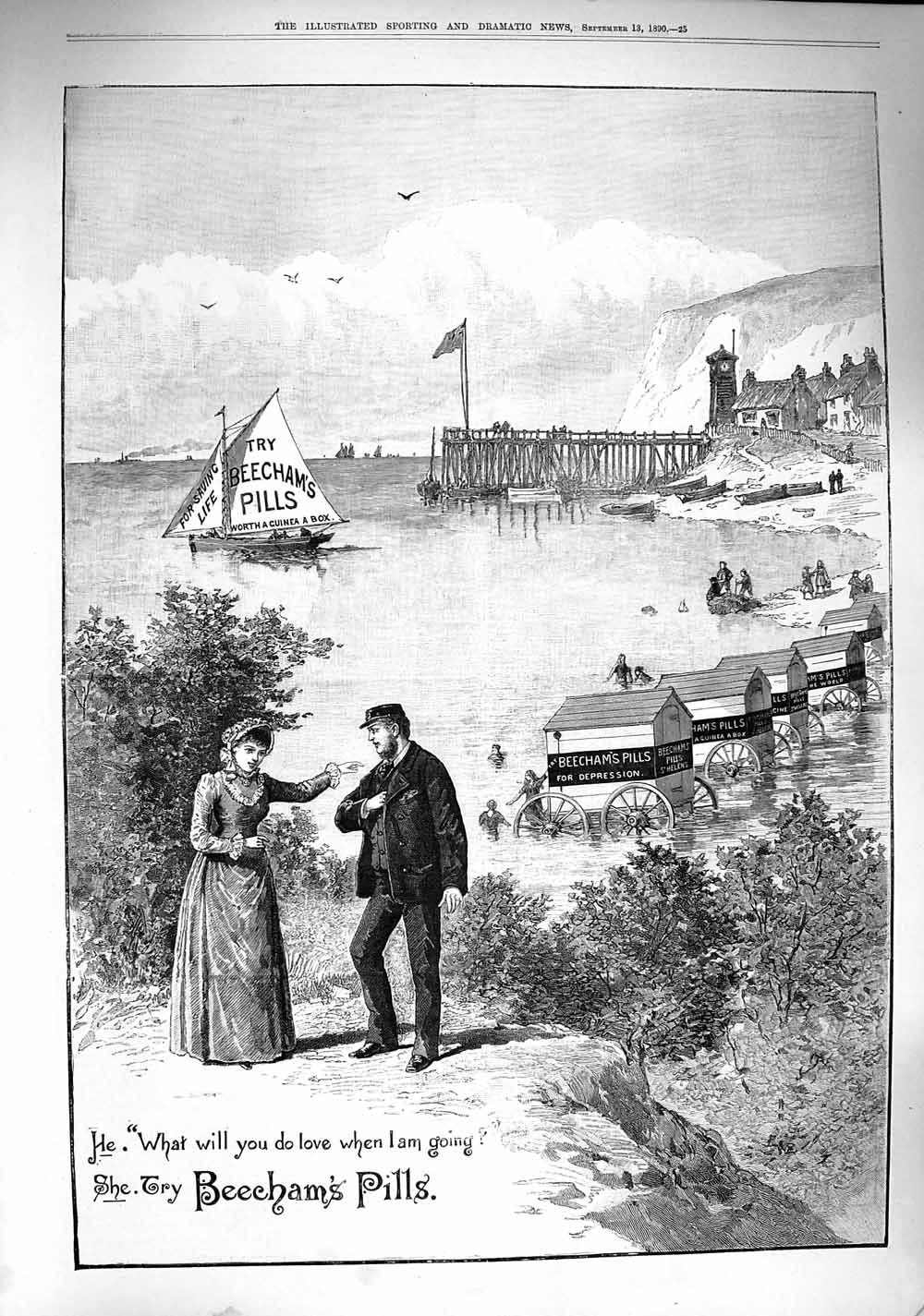 Original Old Antique Print 1890 Advertisement Beechmans Pills Medicine 19th