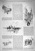 Original Old Antique Print 1890 Holiday Trip Belgium Antwerp Architecture 19th