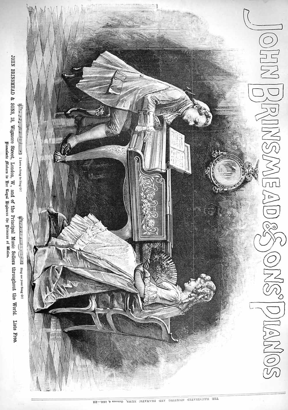 Original Old Antique Print 1890 Advertisement John Brinsmead Sons Piano London