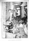 Original Old Antique Print 1890 Sunday Morning Scene Church Man Horse Lady 19th