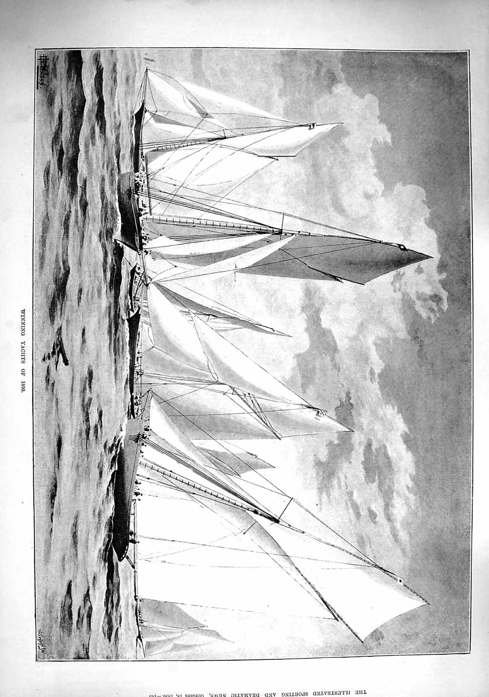 Original Old Antique Print 1890 Winning Yachts Sailing Sport 19th
