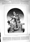 Original Old Antique Print 1890 Favourite Sculpture Woman Dog 19th