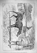 Original Old Antique Print 1890 Pumped Out Huntsman Horse Countryside Scene