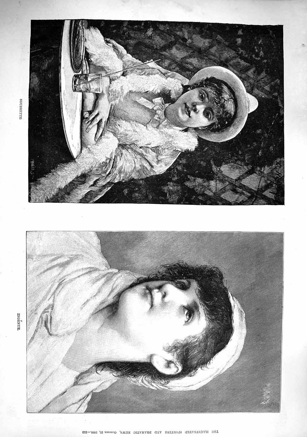Original Old Antique Print 1890 Portrait Soubrette Ingenue Lady Woman Victorian