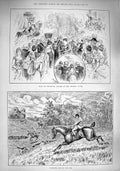 Original Old Antique Print 1890 Ball Mayors Mansion House Whipping Fox Hunting