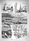 Original Old Antique Print 1890 Oyster Feast Colchester Castle Shrine Bivalve