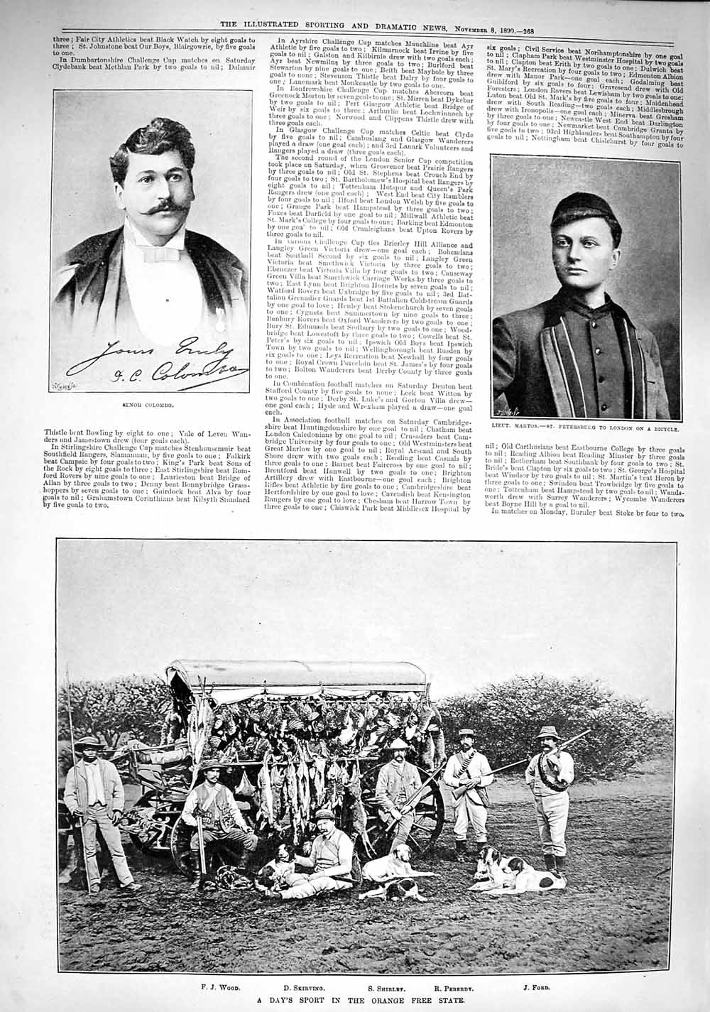 Old Antique Print 1890 Senor Colombo Martos Sport Orange Free State Ford 19th