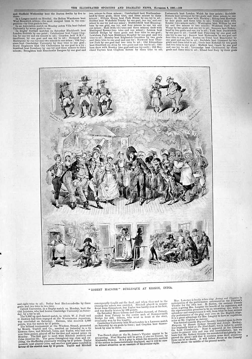 Original Old Antique Print 1890 Robert Macaire Burlesque Kirkee India Theatre