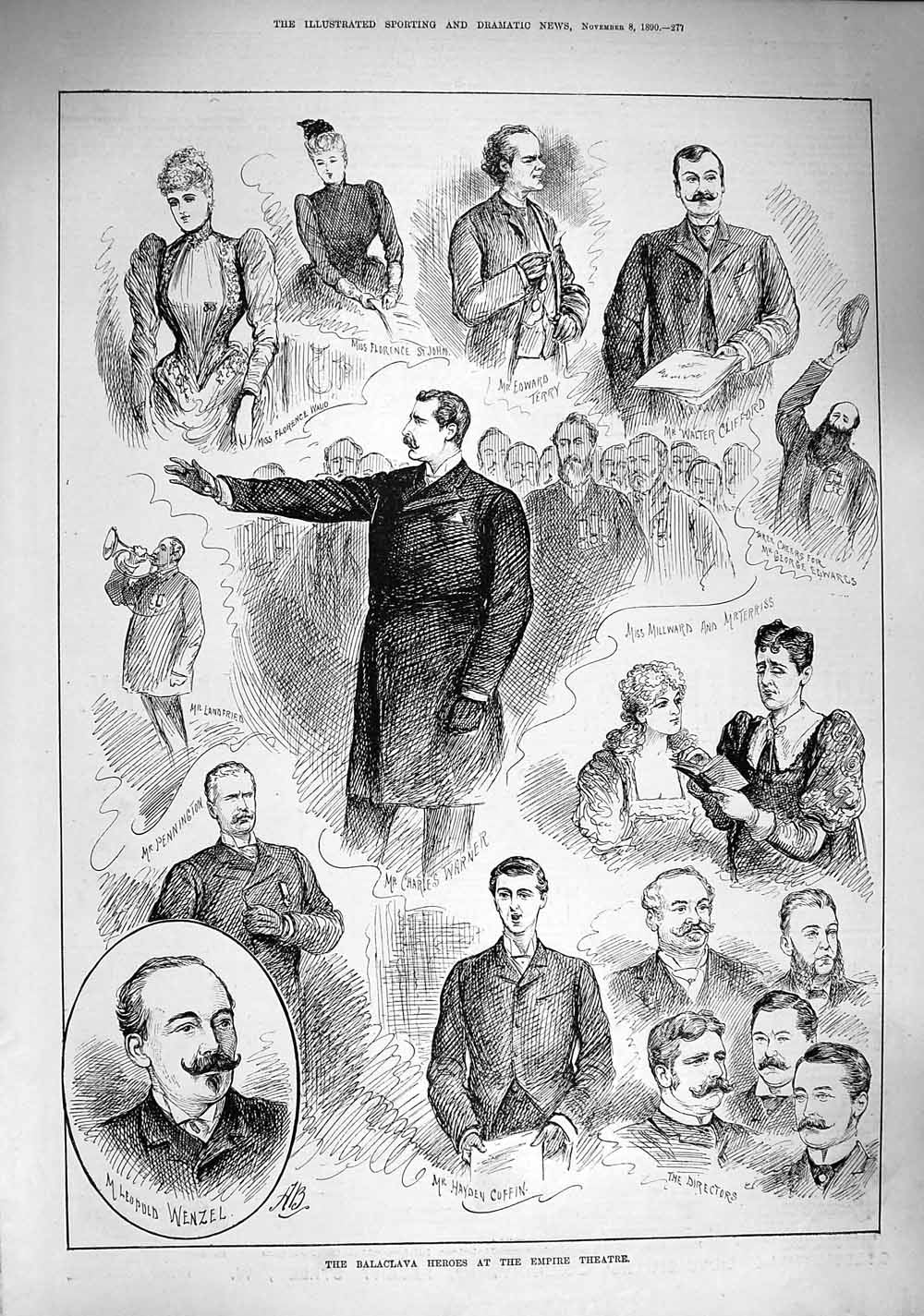 Old Antique Print 1890 Balaclava Heroes Empire Theatre Terry Wenzel Waud 19th