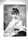 Original Old Antique Print 1890 Portrait Beuatiful Girl Pet Cat Fine Art 19th