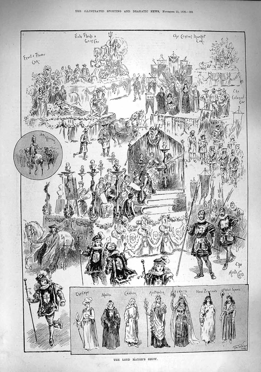 Old Antique Print 1890 Lord Mayors Show Costumes Malta Canada Australia 19th