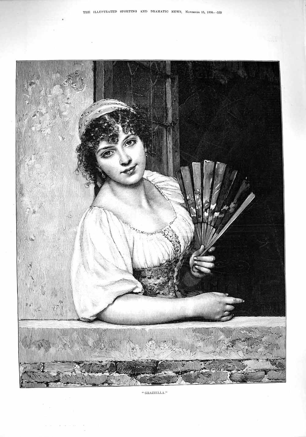 Original Old Antique Print 1890 Portrait Beautiful Woman Graziella Lady 19th