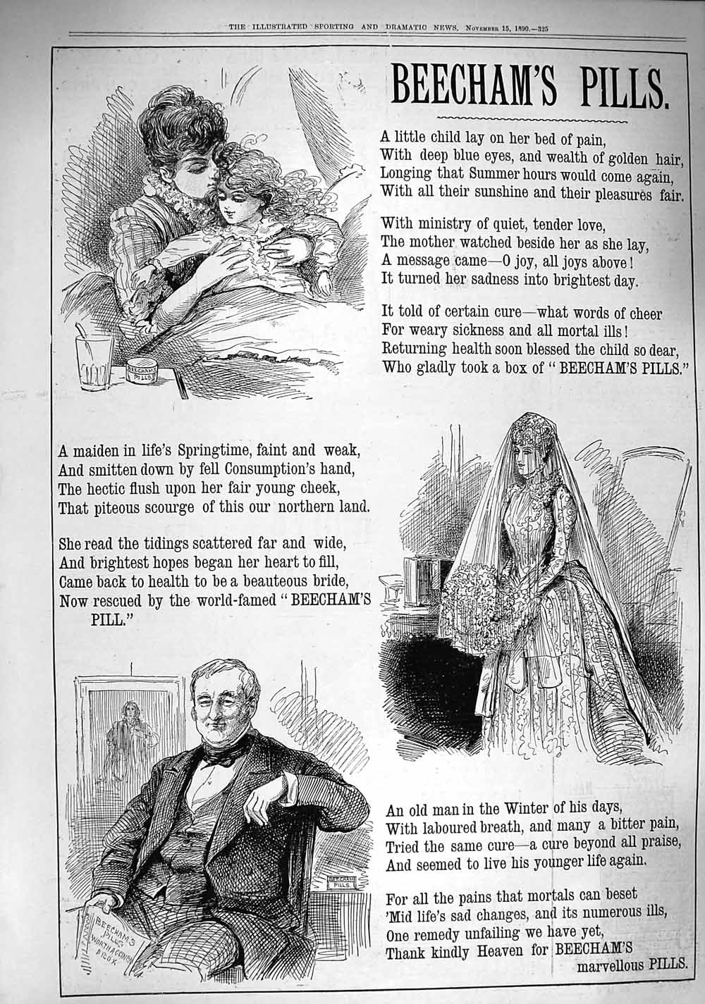 Original Old Antique Print *3294 1890 Advertisement Beechams Pills Medicine