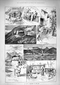 Original Old Antique Print 1890 Scene Troop Ship Cape Town Madeira Cricket 19th