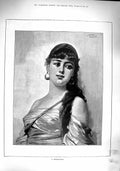 Original Old Antique Print 1890 Portrait Beautiful Girl Shepherdess Victorian