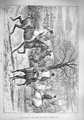 Original Old Antique Print 1890 Hunting Coutryside Horses Sport Huntsmen 19th