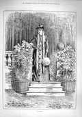 Old Antique Print 1890 November Scene Beautiful Lady Flowers Garden Scene 19th