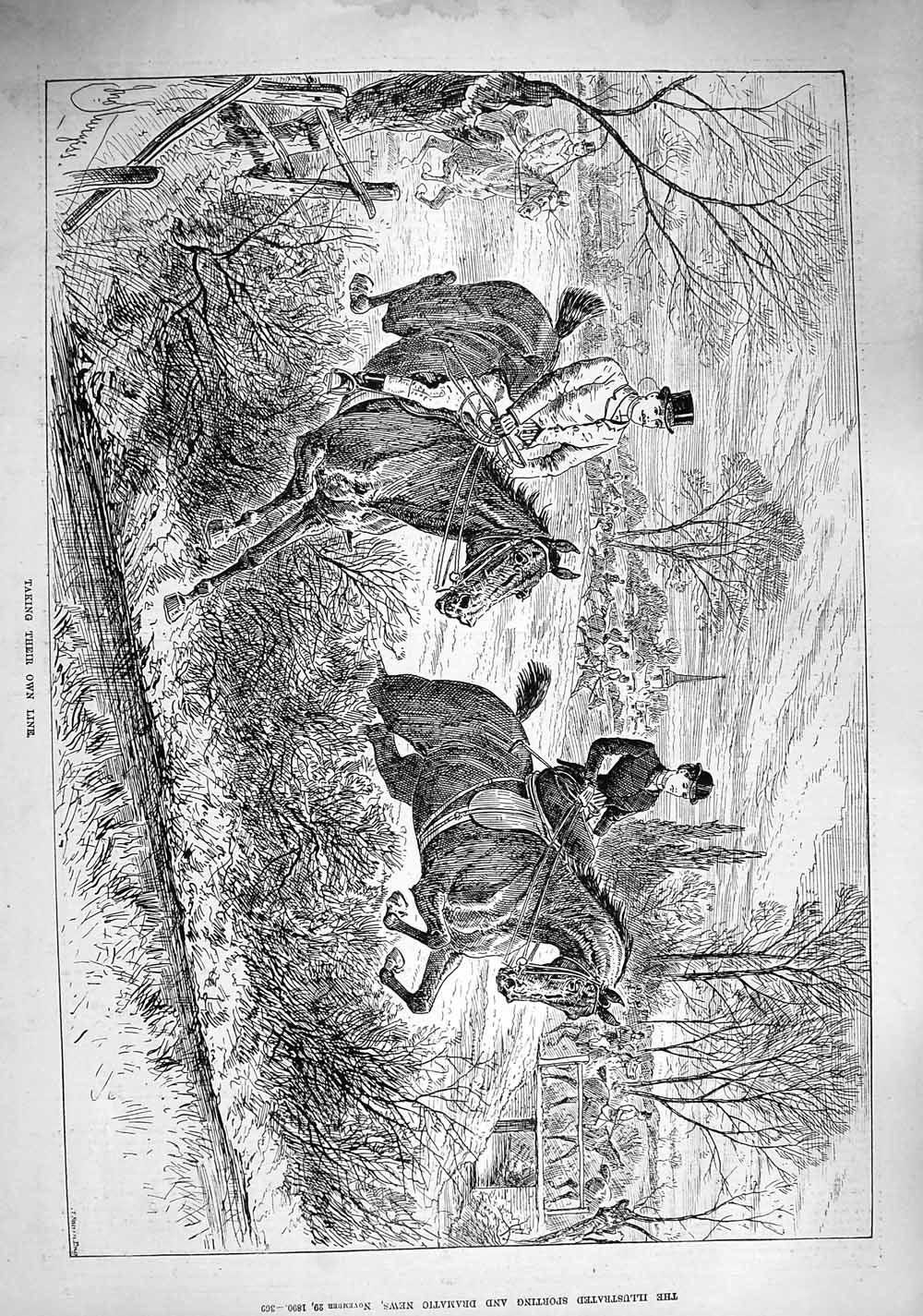 Old Antique Print 1890 Hunting Horses Jumping Huntsmen Sport Countryside 19th