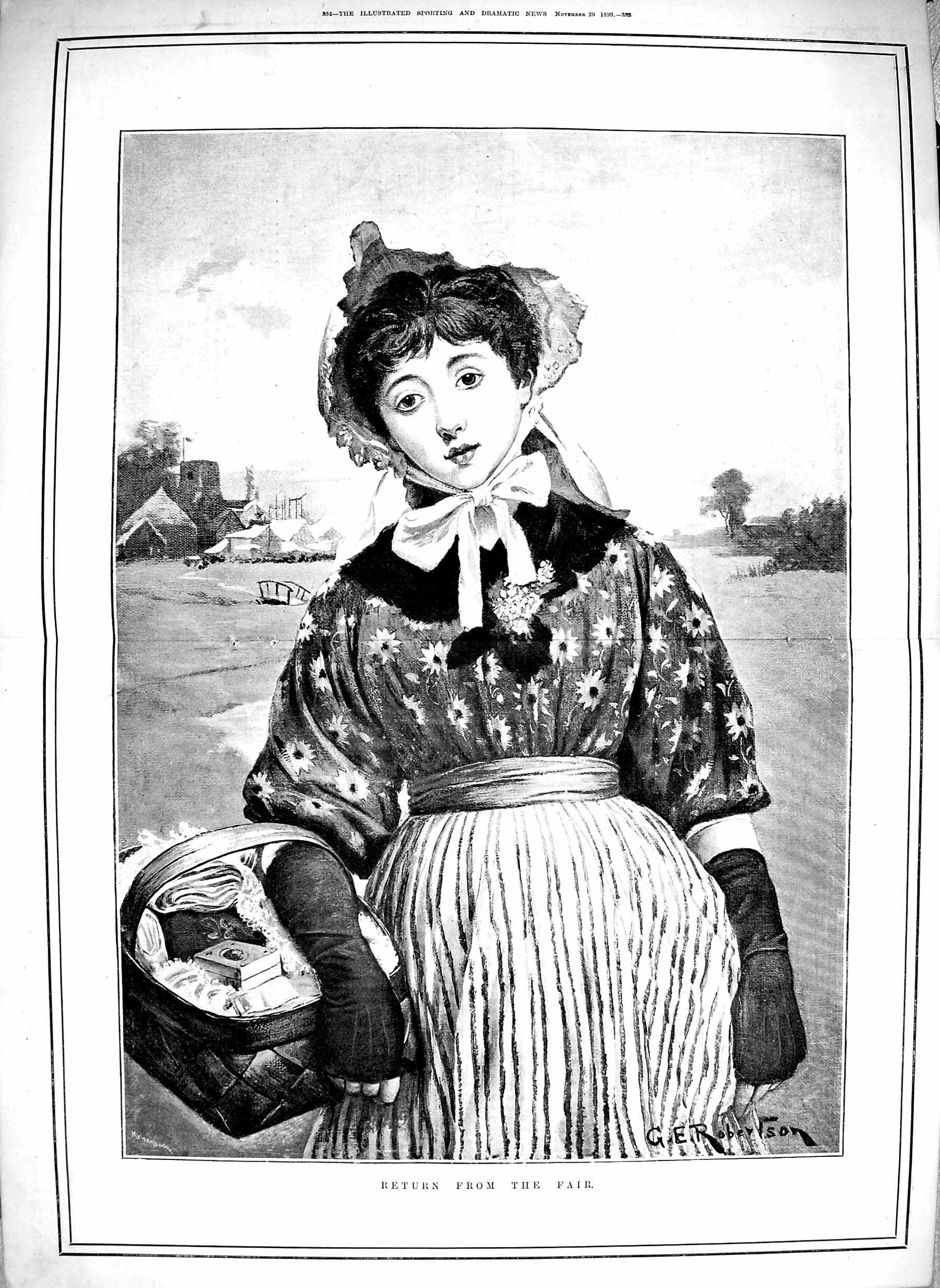 Old Antique Print 1890 Fine Art Portrait Beautiful Lady Return From Fair 19th