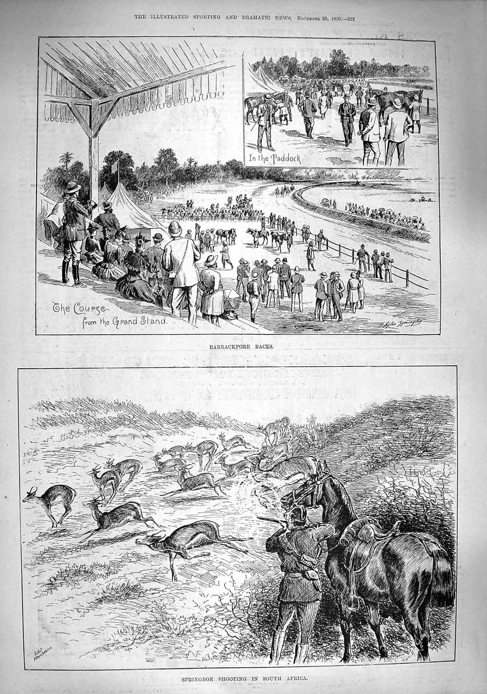 Old Antique Print 1890 Barrackpore Races Springbok Shooting Africa Sport 19th