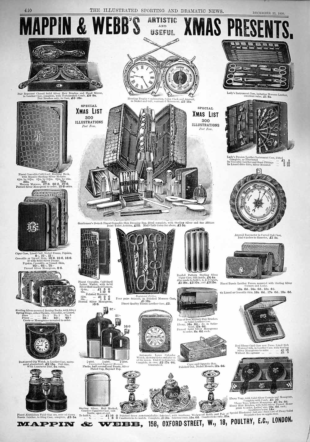 Original Old Antique Print 1890 Advertisement Mappin Webb Xmas Presents London