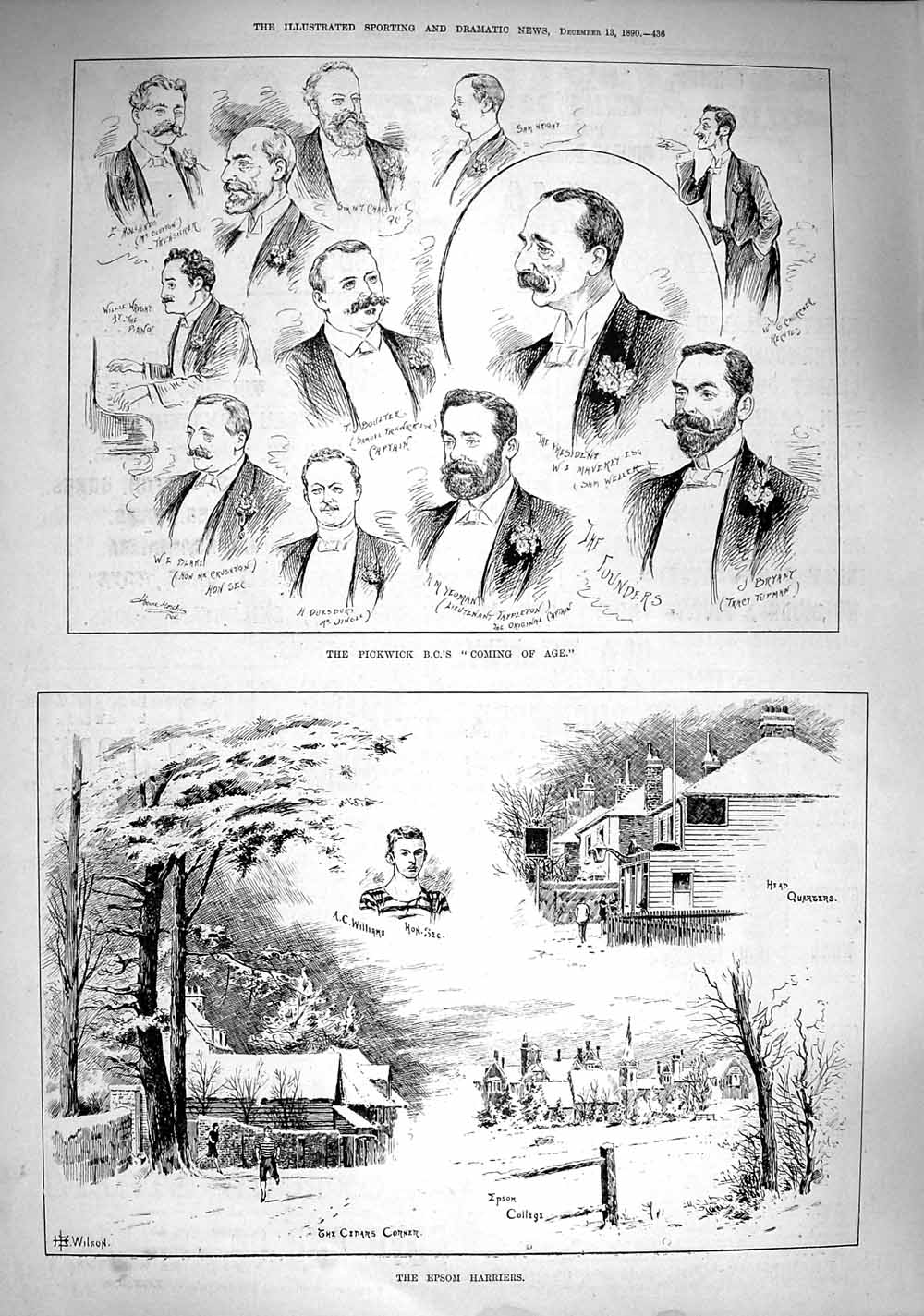 Original Old Antique Print 1890 Pickwick Boulter Bryant Epsom Harrier Williams