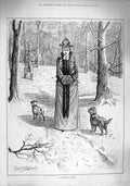 Old Antique Print 1890 Laggard Love Woman Winter Coat Fur Pet Dogs Trees 19th