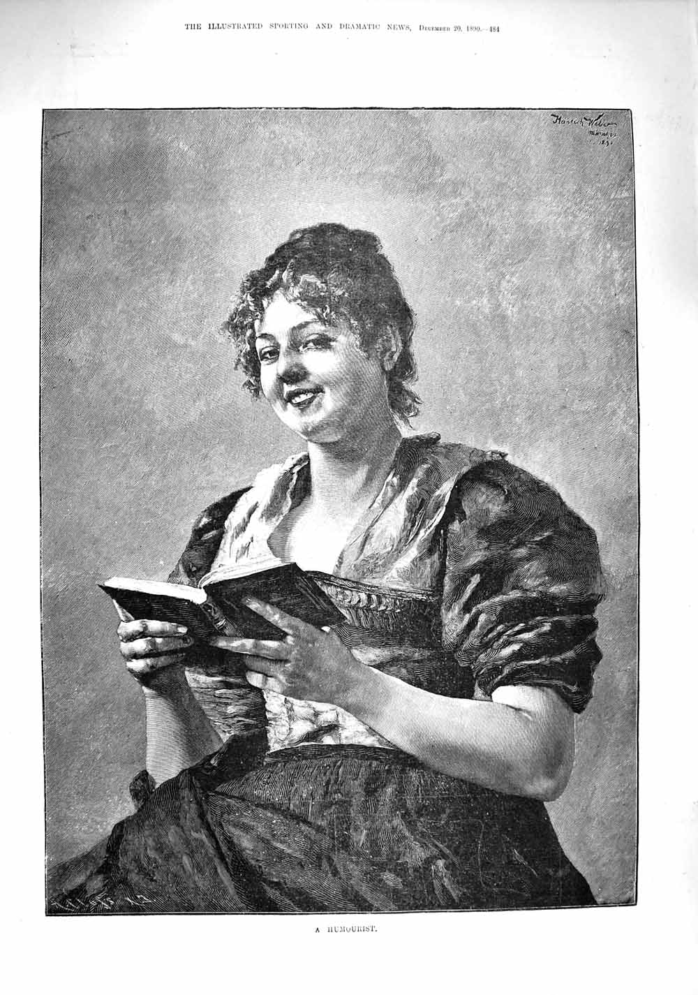 Original Old Antique Print 1890 Portrait Humourist Beautiful Lady Victorian