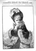 Original Old Antique Print 1890 Beautiful Lady Fur Cloak Christmas Fine Art