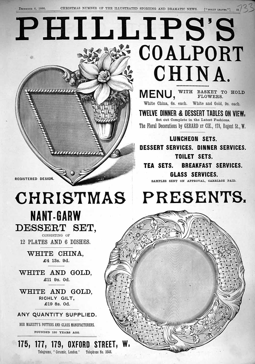 Original Old Antique Print 1890 Phillips'S Coalport China Effects Vinolia Soap