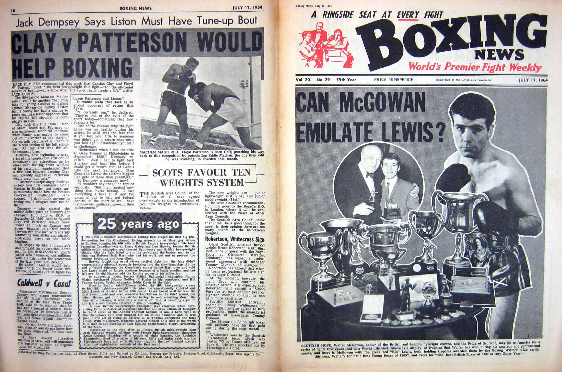 Antique Old Print Boxing 1964 Mcgowan Lewis Patterson Farr Braddock Tuffy 20th