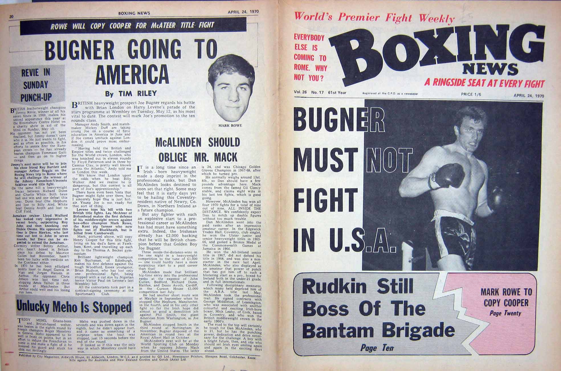 Original Old Vintage Print Boxing Bugner Mark Rowe 1970 Rudkin Patterson Clark