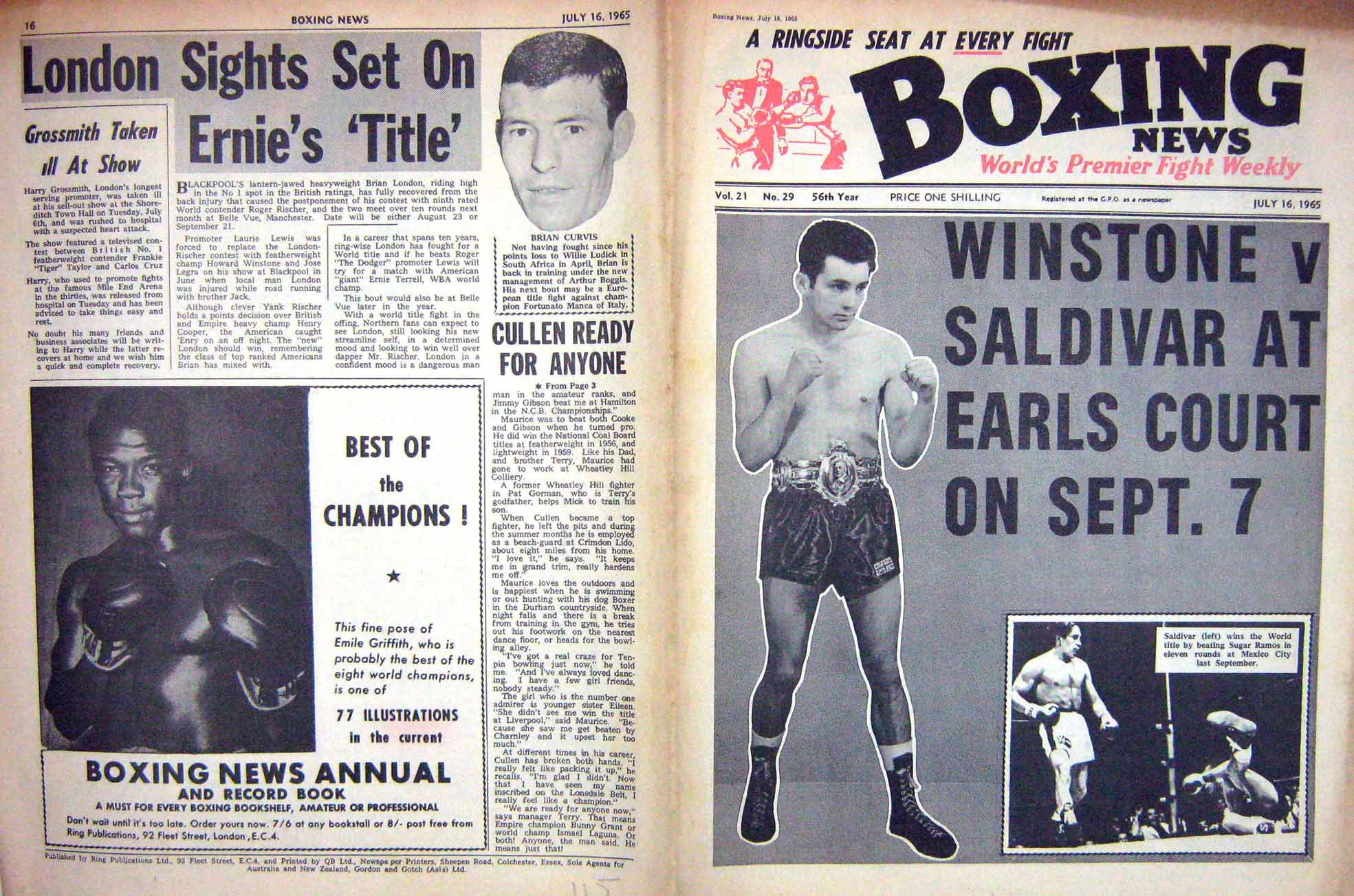 Old Vintage Print Boxing 1965 Winstone Saldivar Ramos Curvis Armstrong 20th