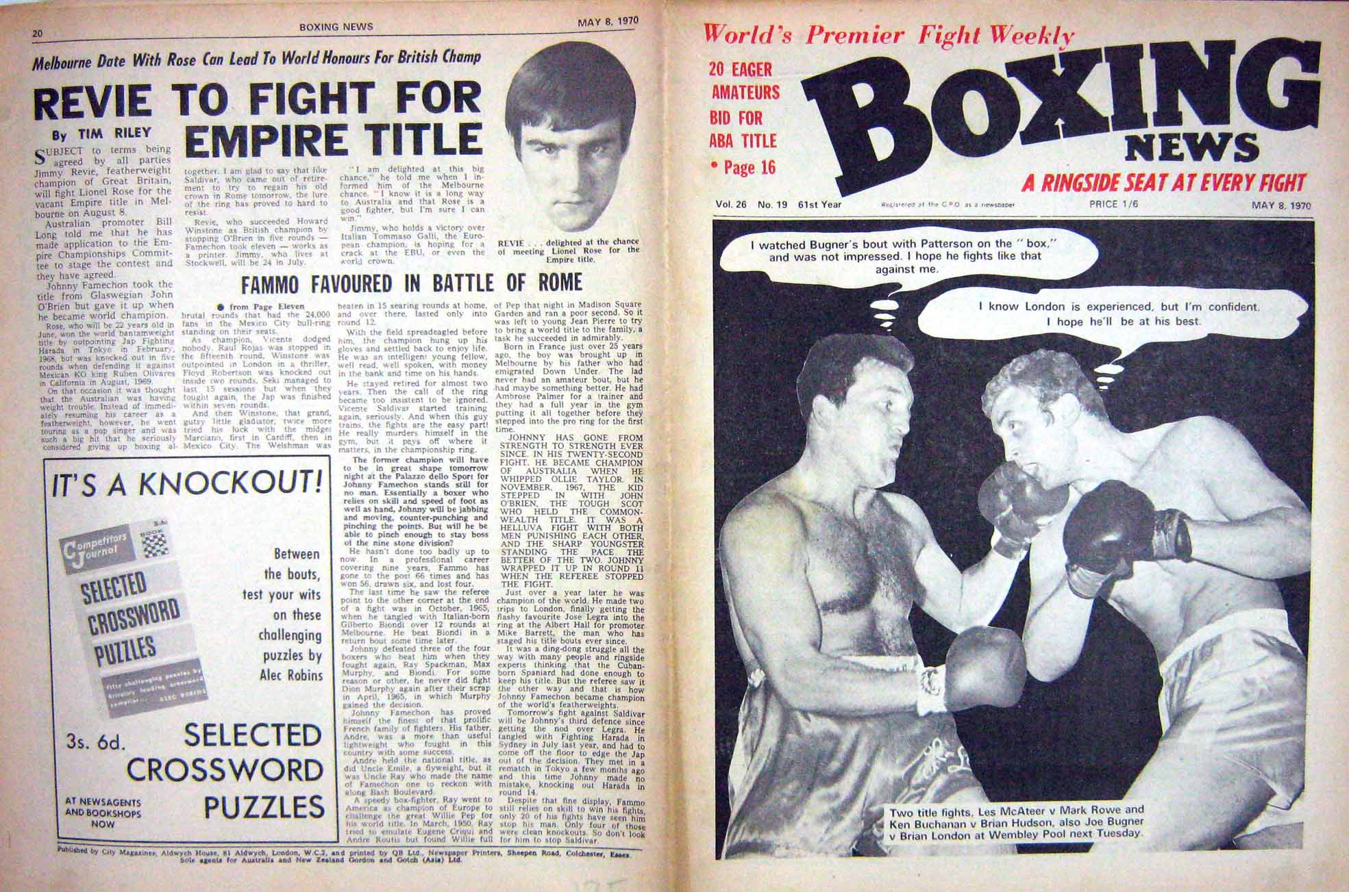 Old Vintage Print Boxing 1970 Rower Buchanan Bugner Revie Winstone Jimmy 20th