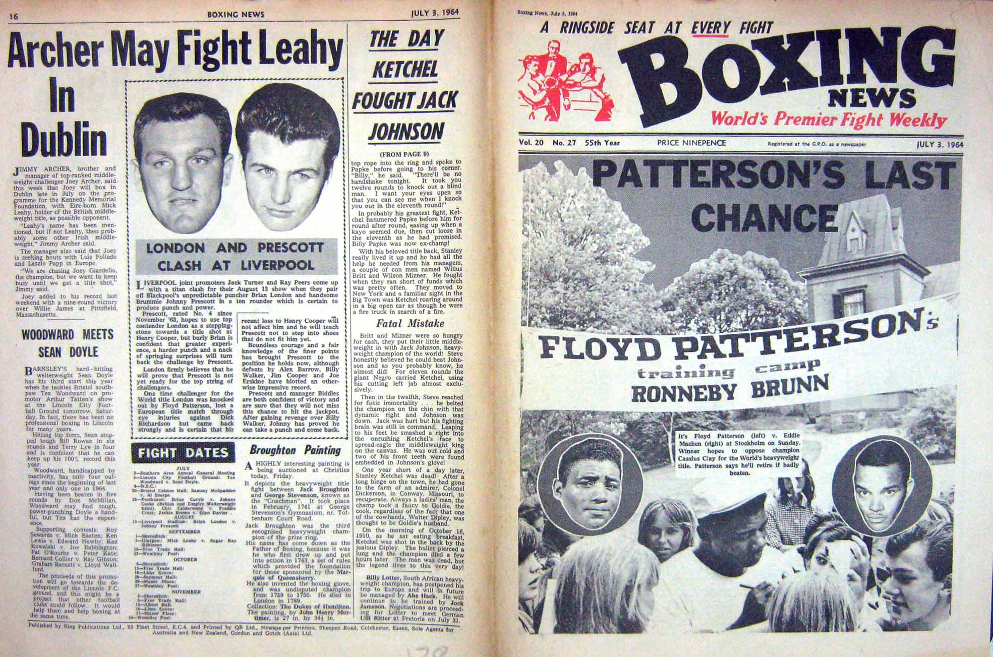Old Vintage Print Boxing 1964 Patterson Machen London Prescott Ketchel 20th