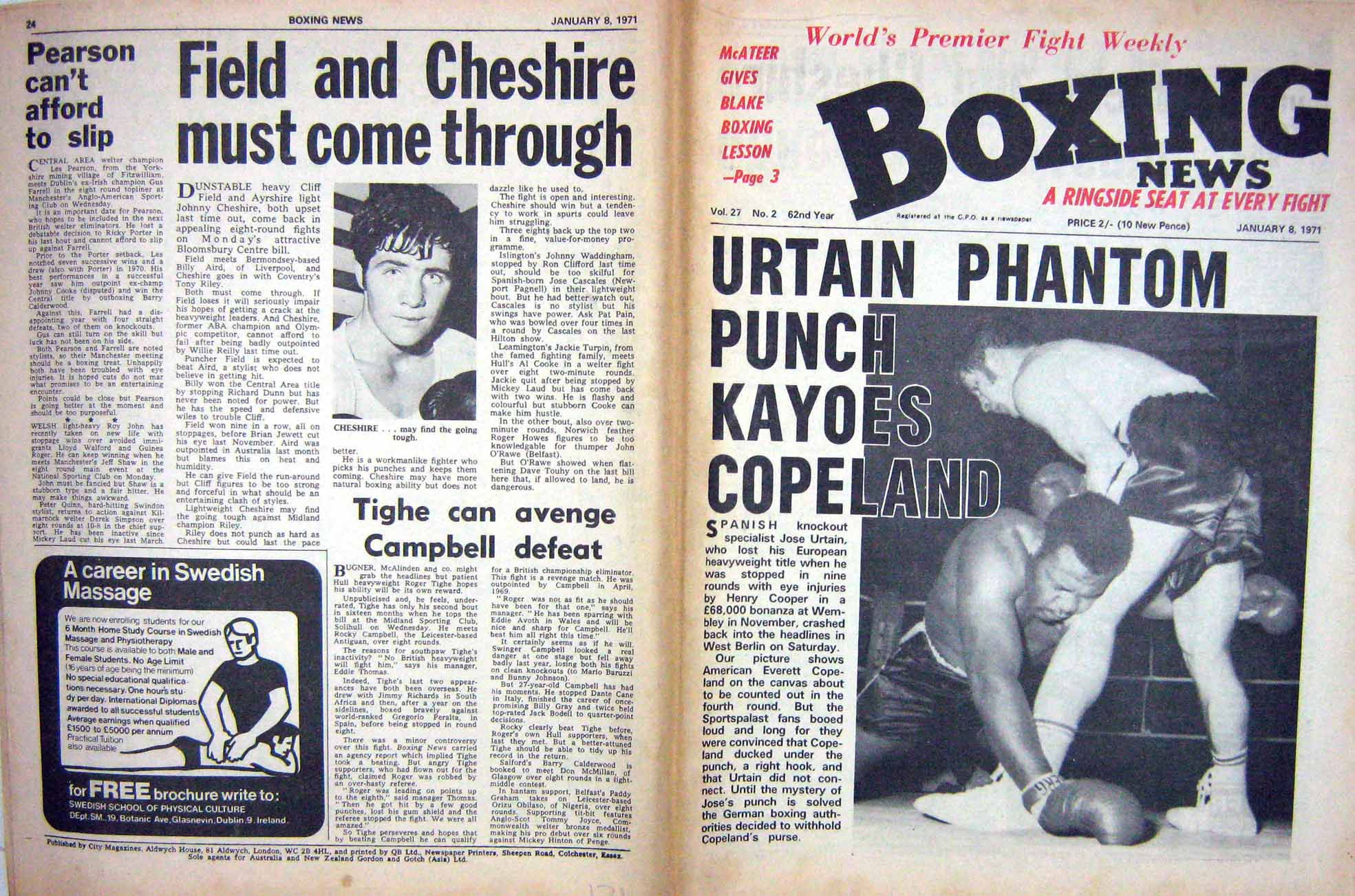 Antique Old Print Boxing 1971 Urtain Cooper Cheshire Frazier Copeland Ali 20th