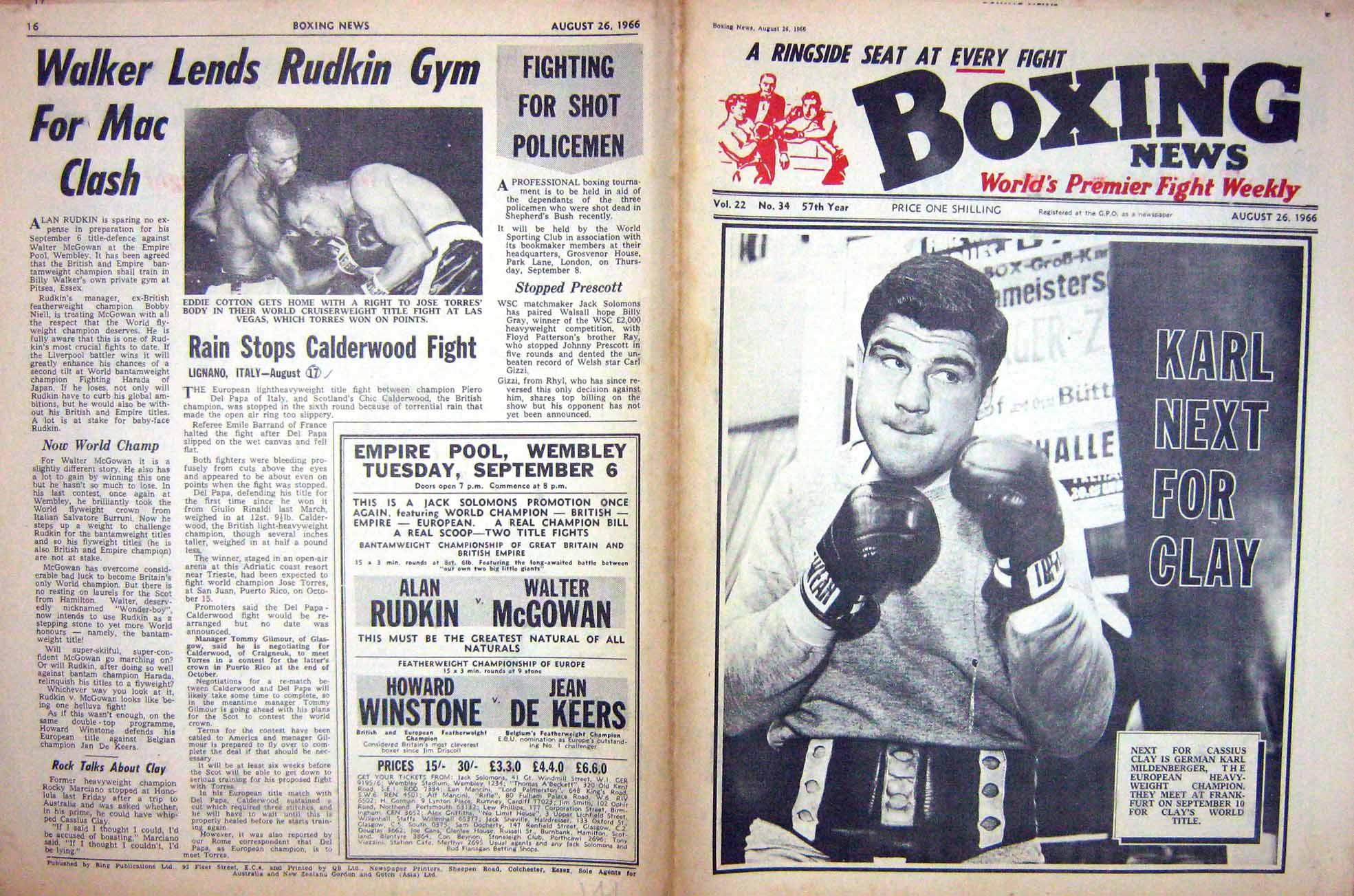 Old Vintage Print Boxing 1966 Karl Mildenberger Cotton Sarron Armstrong 20th