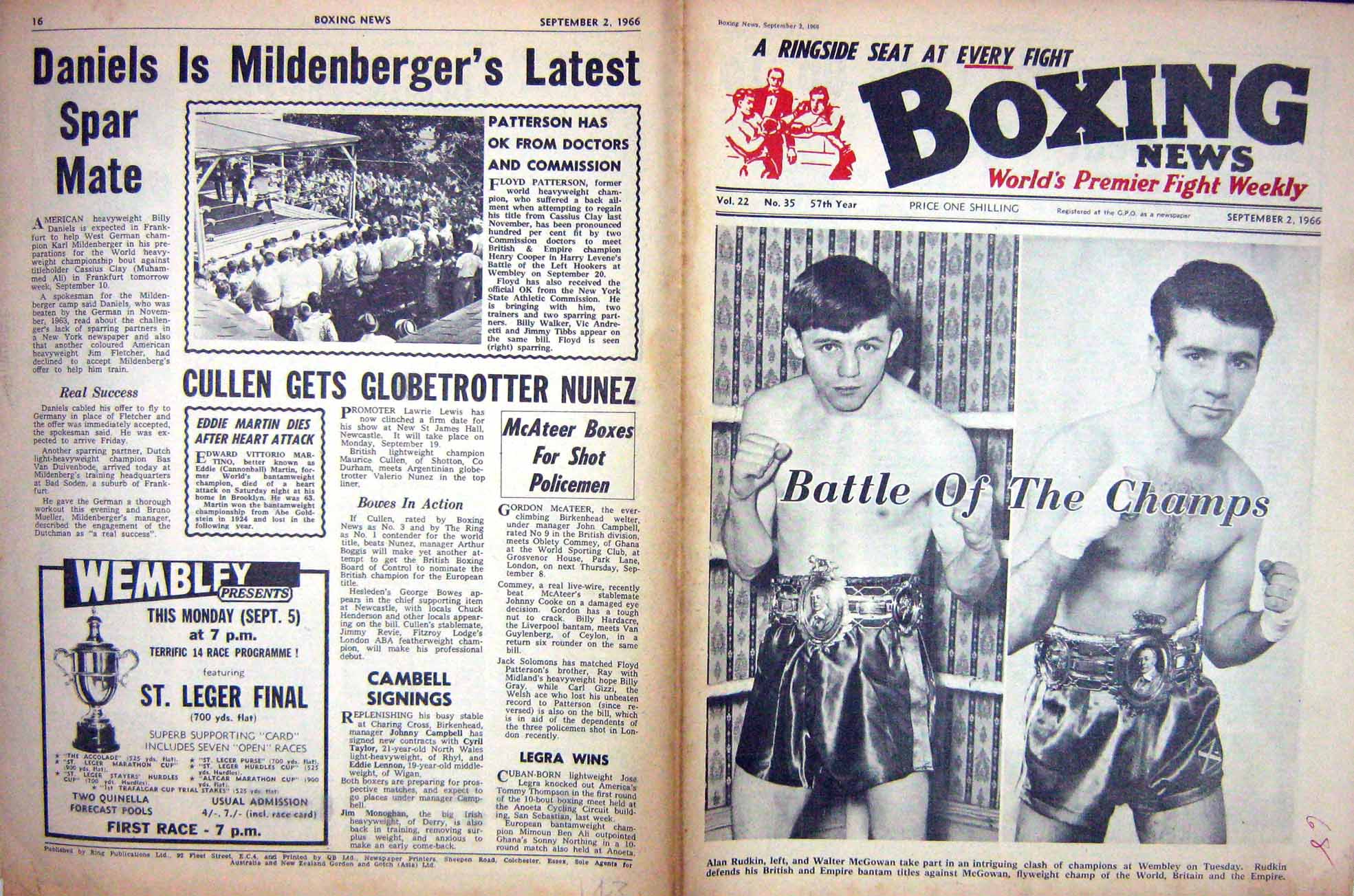 Old Vintage Print Boxing 1966 Rudkin Mcgowan Patterson Winstone Caldwell 20th