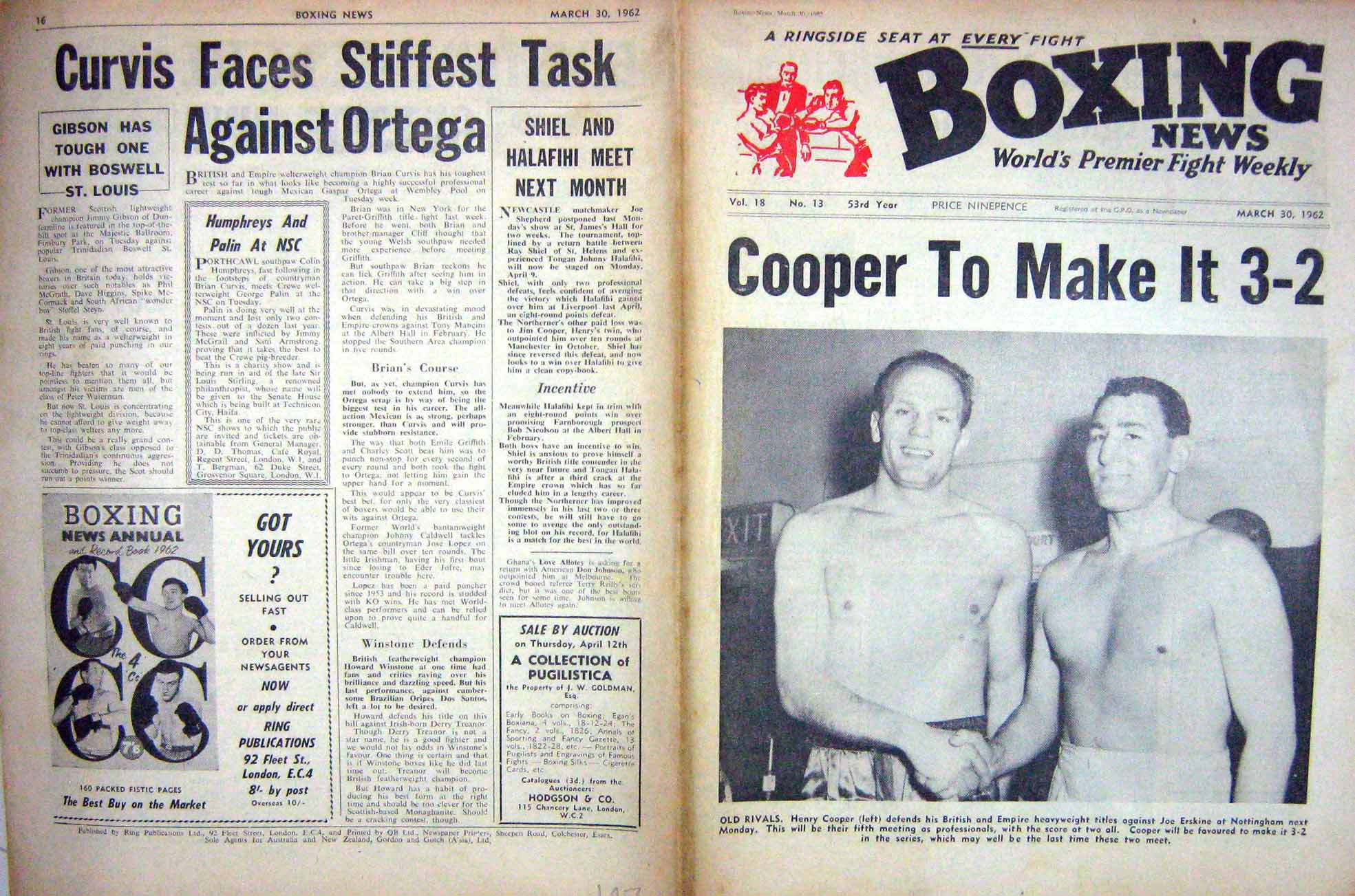 Old Vintage Print Boxing 1962 Cooper Erskine Walker Peyre Kramer Wally 20th