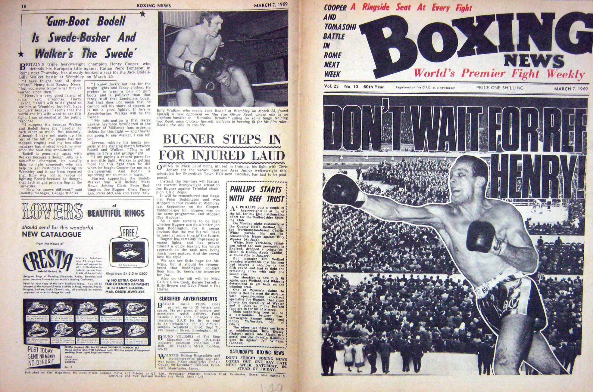 Original Old Vintage Print Boxing 1969 Henry Cooper Walker Karl Mildenberger