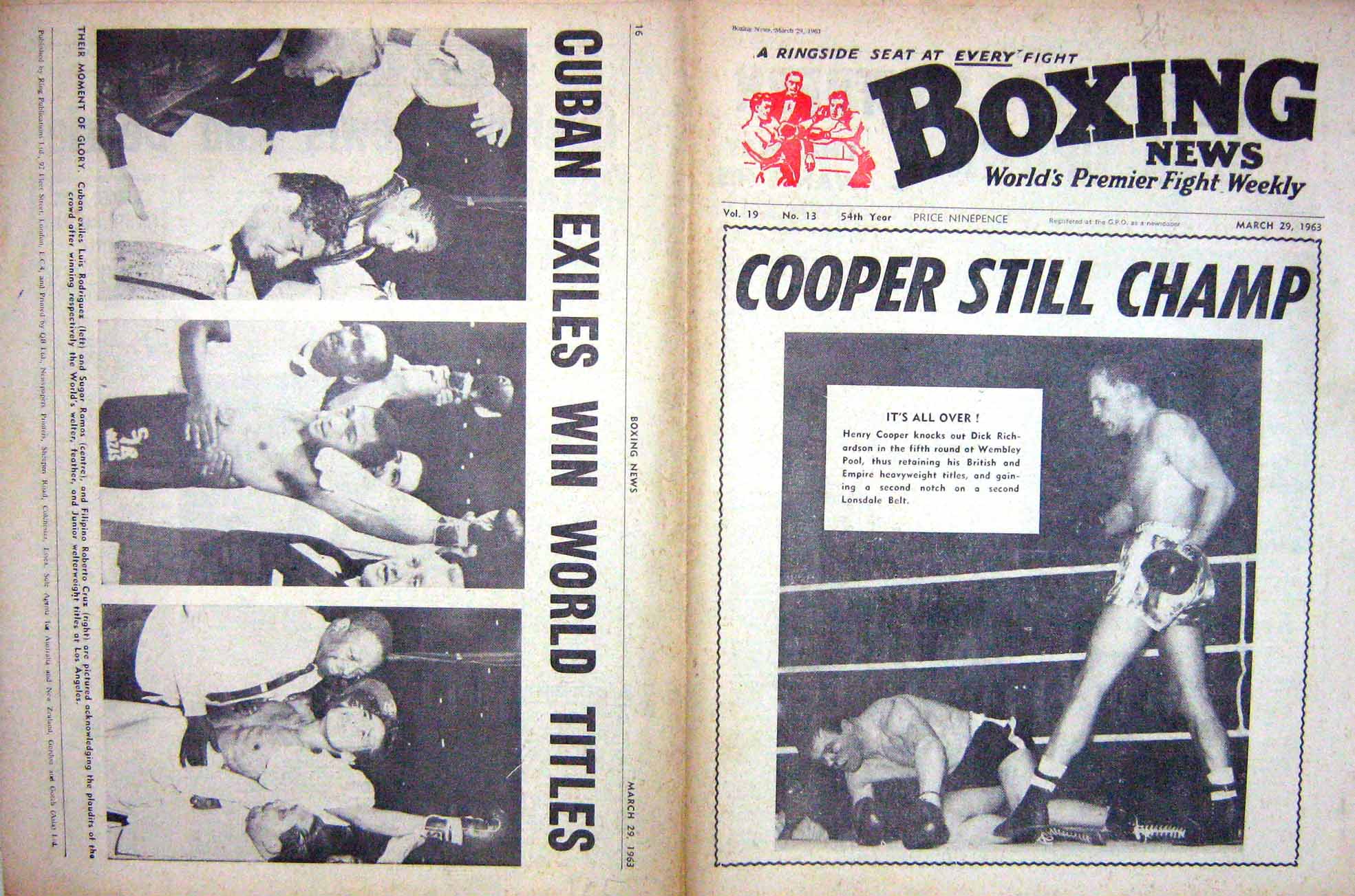 Old Vintage Print Boxing 1963 Henry Cooper Richardson Rodriguez Grazio 20th