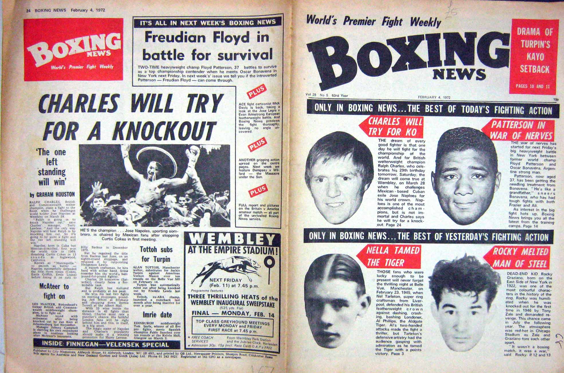 Old Vintage Print Boxing 1972 Charles Patterson Phillips Graziano Zale 20th