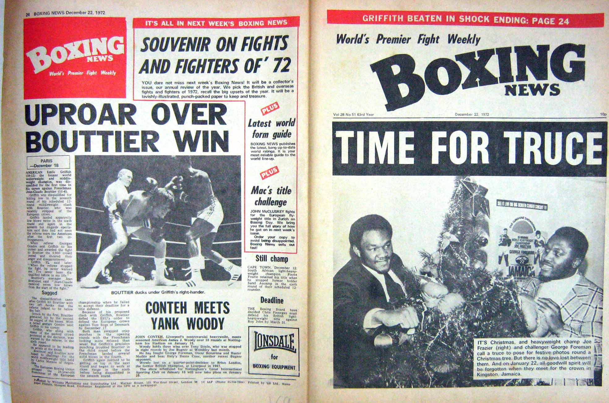 Old Vintage Print Boxing 1972 Frazier Foreman Bouttier Fullmer Basilio 20th